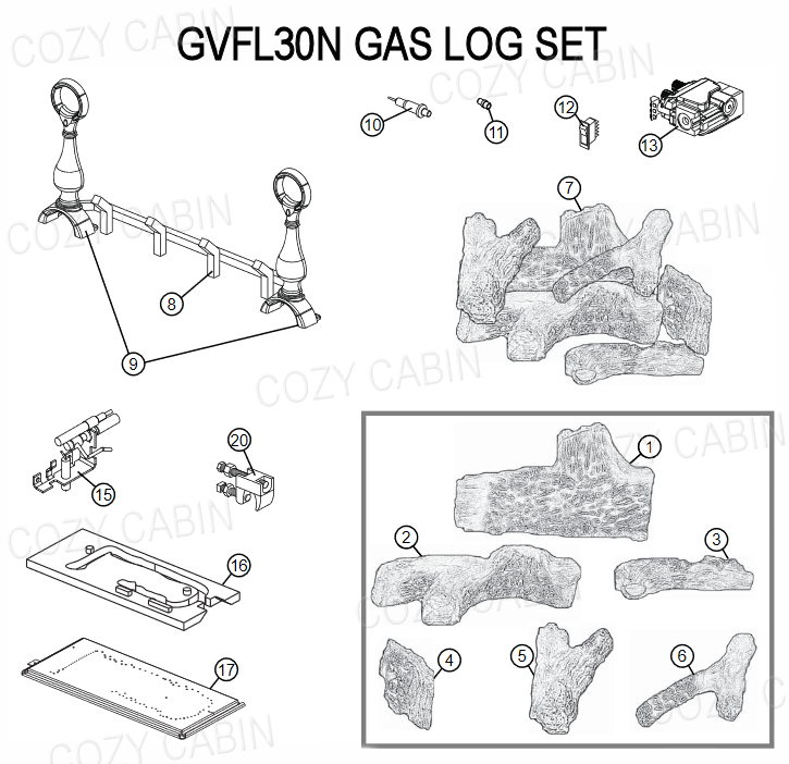 Fiberglow Vent Free Natural Gas Log Set (GVFL30N) #GVFL30